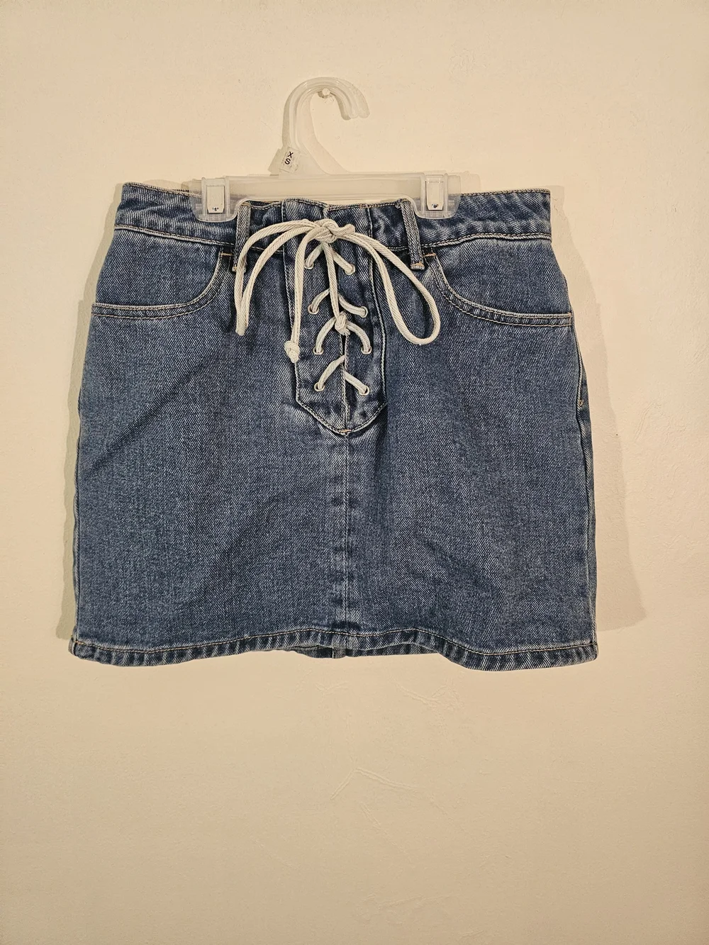 PacSun Light Blue Denim Mini Skirt with Front Lace-Up